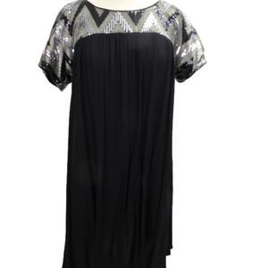 Ella Moss Dress L Black Sequin Top Short Sleeves